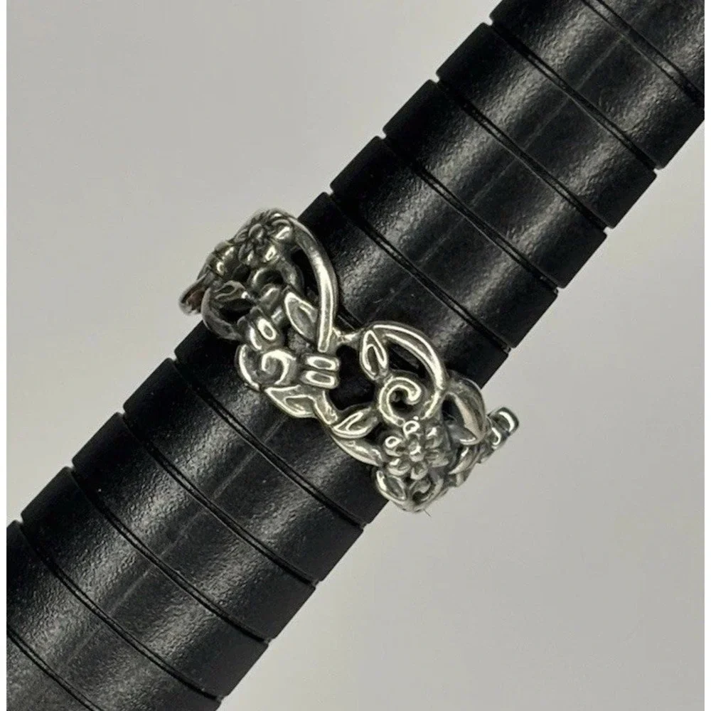 Sterling Silver 925 Floral Vine Filigree Band Ring Size 7 Wide 8mm